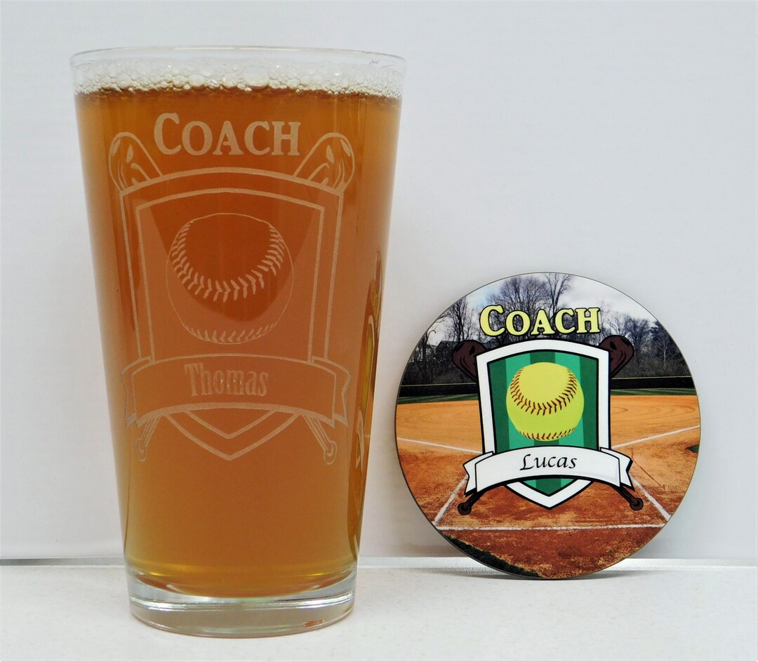 Softball Softball Coach Gift Set With Coaster and Gift Box Etsy