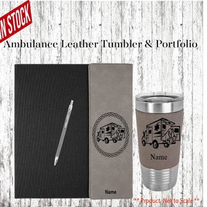 Ambulance Personalized Leather Insulated Tumble and Portfolio Gift Set, Ambulance Crew gift, Ambulance Leather Tumbler, Ambulance Portfolio