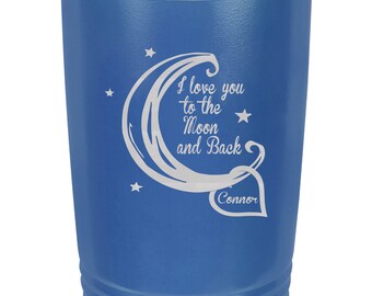 I love you to the moon and back, Personalized gift, Monogrammed gift, Birthday gift, Black thermo mug, coffee tumbler, 6 different colors