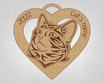 Oricat Cat, wood ornament, with year, Oricat Cat Gift, Cat heart Ornament, Mothers Day Gift, Custom Cat Ornament, Monogrammed gift