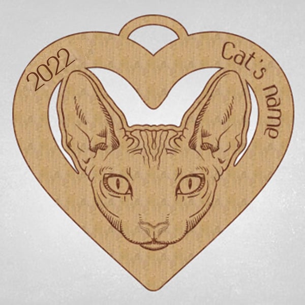 Sphynx Cat, wood ornament, with year, Sphynx Cat Gift, Cat heart Ornament, Mothers Day Gift, Custom Cat Ornament, Monogrammed gift