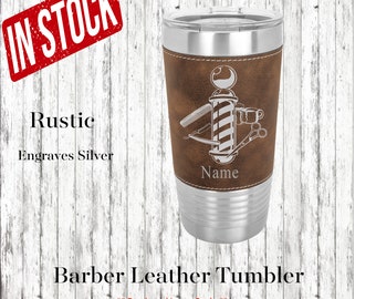 Barber Personalized Leather Insulated Tumbler, Barber Graduation Gift, Barber Birthday Gift, Barber Leather Tumbler, Barber Gift