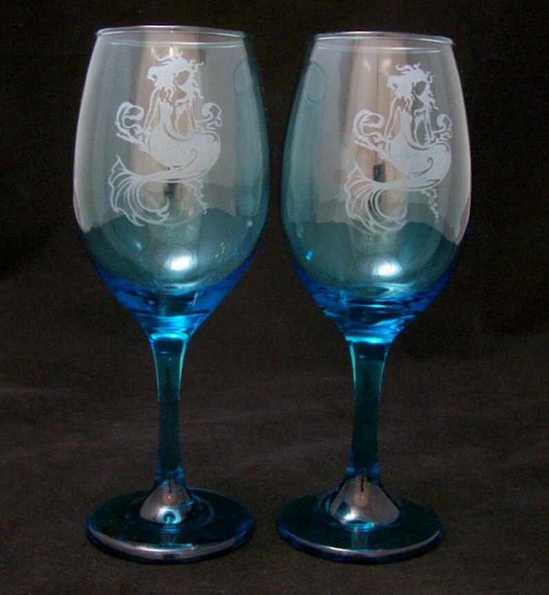 Mermaid Etched Color Wine Glasses valentines day gifts Etsy