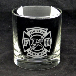 Fireman, First In Last Out one alarm two alarm three alarm on the rocks glass, fireman gift, firefighter, fire station, Christmas gift
