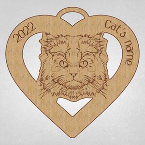 Turkish Angora Cat, wood ornament, with year, Angora Cat Gift, Cat heart Ornament, Mothers Day Gift, Custom Cat Ornament, Monogrammed gift