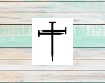 May include: A black silhouette of a cross with three nails, symbolizing the crucifixion of Jesus Christ. This image is a simple and powerful representation of faith.