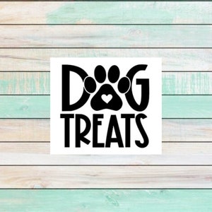 May include: Black and white graphic design with a paw print and the text "Dog Treats".