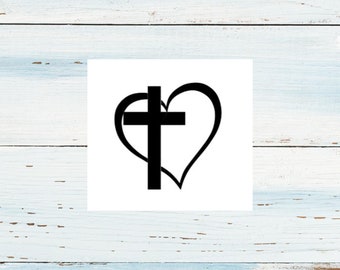 Cross Heart Vinyl Decal: Christian Car Accessory, Tumbler Decal