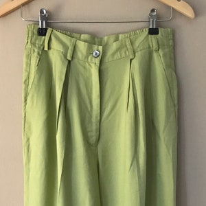 Lime Green Pure Silk Damesbroek vintage lente lichtgewicht pantalon maat 6 retro formeel