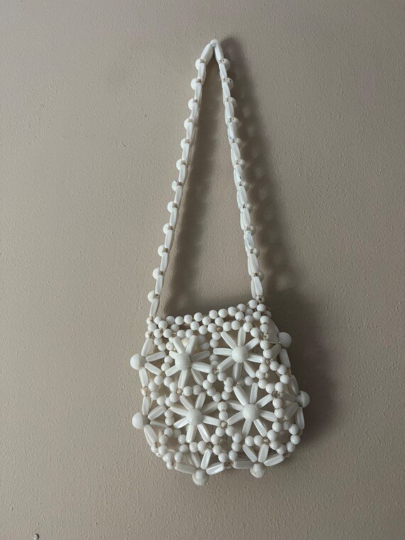 Antique white beaded mini handbag