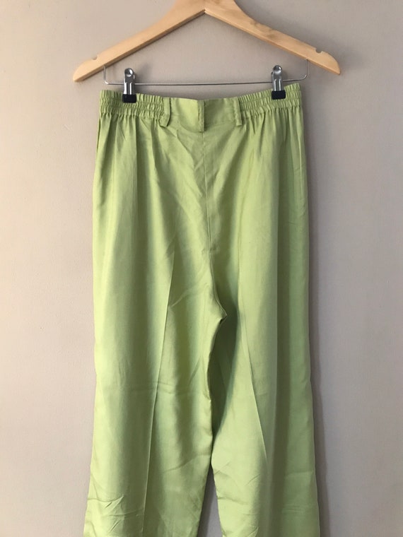 Lime Green Pure Silk Womens Pants Vintage Spring Lightweight