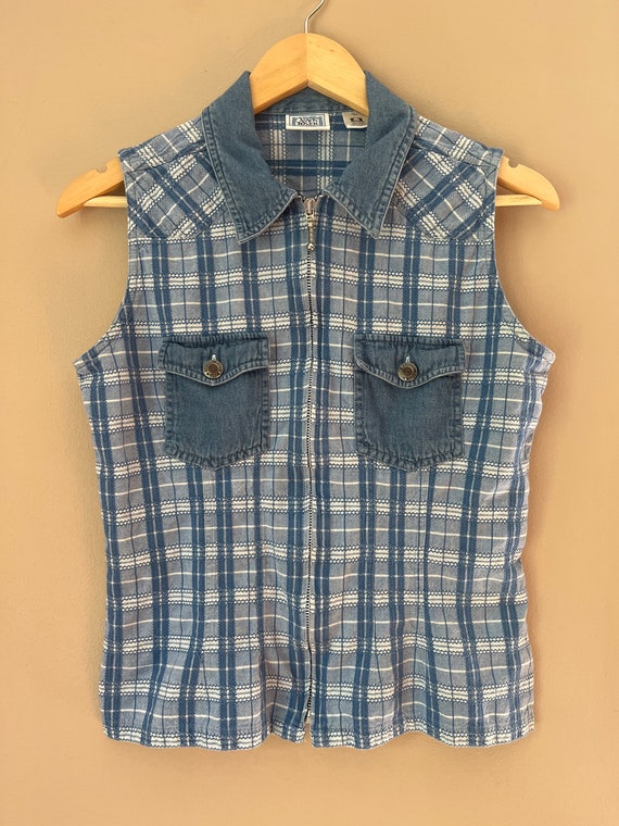 Denim 90s vintage vest with zipper - image 1