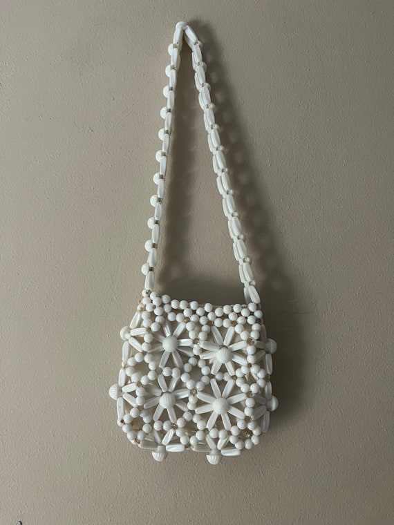 Antique white beaded mini handbag - image 2