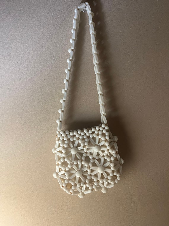 Antique white beaded mini handbag - image 3