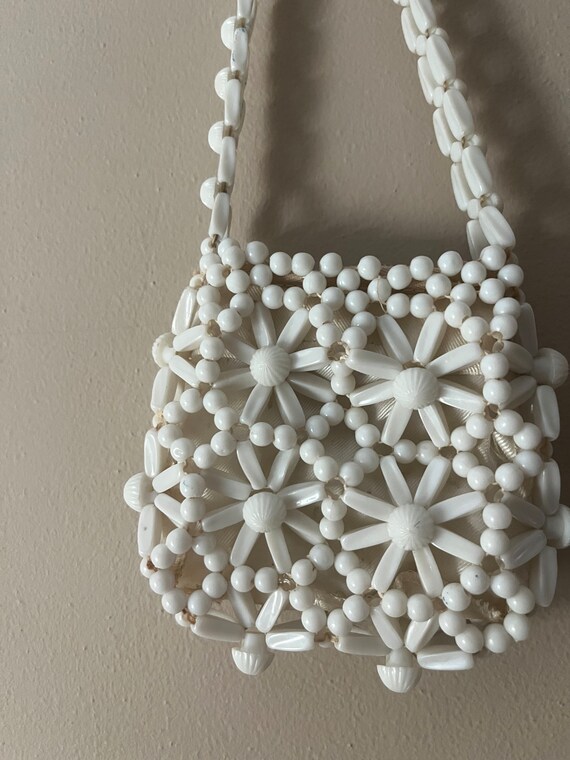 Antique white beaded mini handbag - image 4