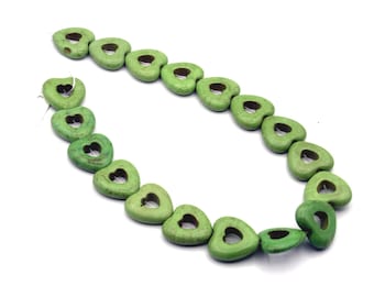 1 Strand / 18 Beads Large 25mm Green Hearts Magnesite Stone