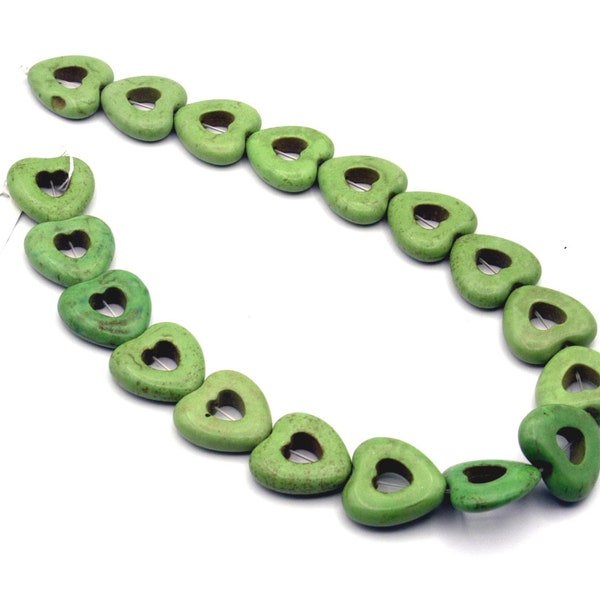 1 Strand / 18 Beads Large 25mm Green Hearts Magnesite Stone