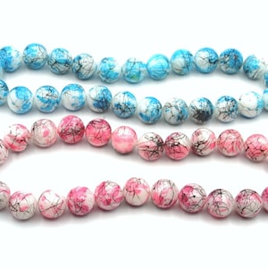 1 Strand / 25 Beads 16mm Large Round Painted Glass Beads Blue Pink Drawbench Beads Speckled Black