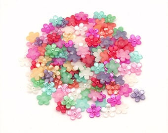 Qty 225 Acrylic Pearl Flower Cabochons 11mm Assorted Mixed Colors Flat Back Cab Acrylic