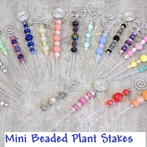 Beaded Decorative Wire Plant Pot Flower Stakes Indoor Fairy Garden- Mini Size