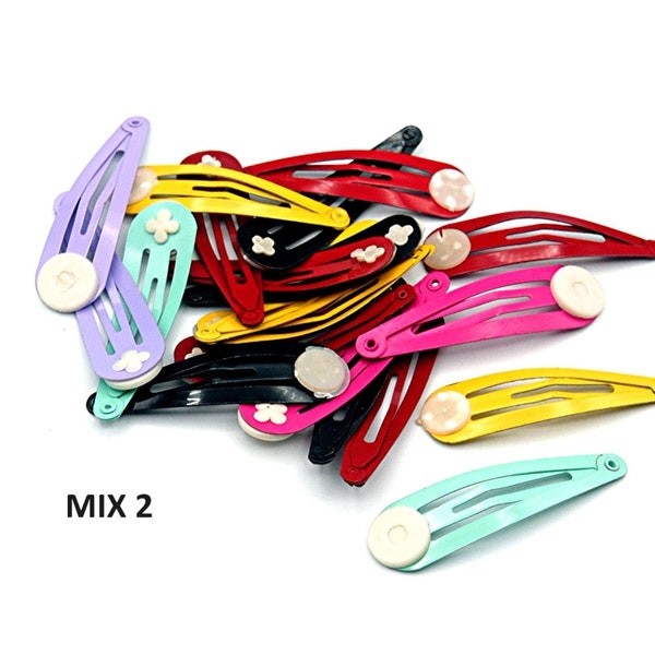 Choose Lot 20- 30 Iron Hair Snap Clips Assorted Mixed Colors 2" with  11mm Glue Pad DIY; Pink, Purple, Green /Blue Bulk Lot