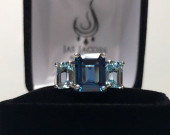 BEAUTIFUL 6ctw London Blue Spinel & Sky Blue Topaz Sterling Silver Ring Sz 6 7 8 9 10 Trending Jewelry Gift Mother Bridal Wife Sister Fiancé