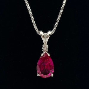 Beautiful 4.5ct Ruby & White Sapphire Sterling Silver Pendant Necklace Pear Cut Ruby Necklace teardrop July Gift   ladies jewelry