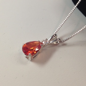 2.5ct Pear Cut Orange Padparadscha Sapphire Sterling Silver Accent White Sapphire Pendant Necklace Fine Jewelry Gift Orange Sapphire Necklac