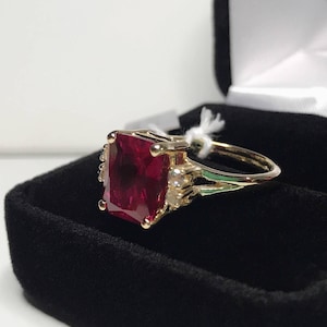 BEAUTIFUL 4ct Emerald Cut Ruby & Moissanite Diamond Ring Ruby Gold Size 5 6 7 8 9 10 Jewelry Gift Valentine Wife Fiancé Bride July Birthston