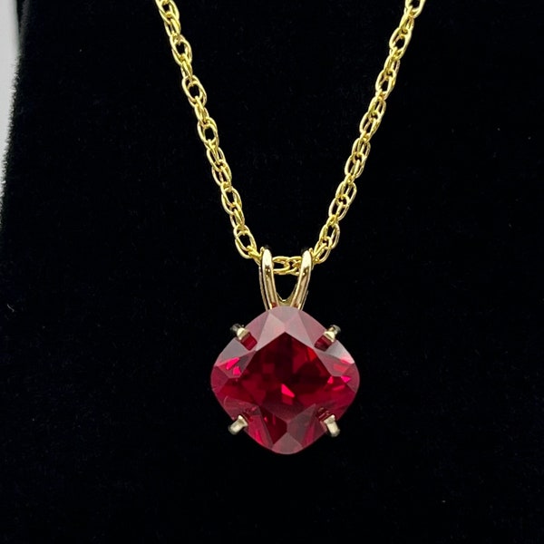 Beautiful 14k Gold 5ct Cushion Cut Ruby Pendant Necklace Fine Jewelry Gift Mom Wife Fiance Cushion Square Ruby Necklace Lab July Birthstone
