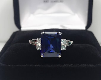 4ct Emerald Cut Sapphire Ring September Birthstone Heirloom Quality Jewelry Gift Bridal