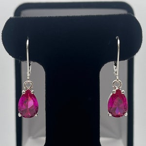 BEAUTIFUL 5ctw Pear Cut Bright Pink Sapphire Sterling Silver Drop Dangle Earrings Trending Jewelry Gift     September