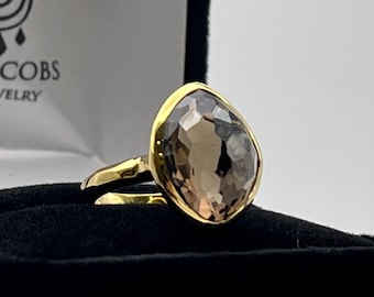 5ct Genuine Smoky Quartz Ring 18k Gold Vermeil Jewelry Gift