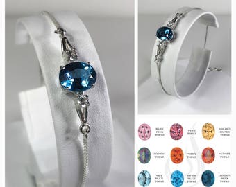 Beautiful 3.3ct Custom Color Genuine Topaz Bracelet Slider Clasp Adjustable Jewelry Gift Mom Wife Fiance Blue Topaz Golden Honey Topaz Pink