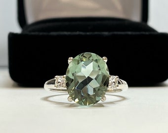 4.5ct Oval Cut Green Quartz Ring White Topaz Accents Jewelry Gift Valentine