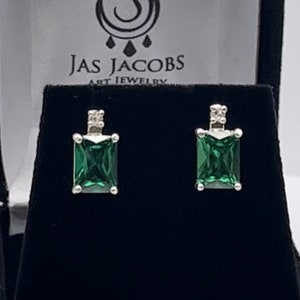 Beautiful 3ctw Emerald & White Sapphire Earrings Emerald Cut Emerald stud earrings trending jewelry gifts Emerald earrings