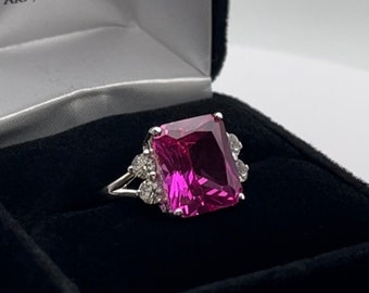 Gorgeous 6ct Emerald Cut Bright Pink Sapphire Ring with White Sapphire Accents Size 6 7 8 9 10 Jewelry Trends     Gift wi