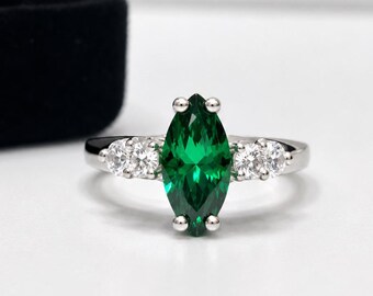 2.2ctw Marquise Emerald Ring, Green Gemstone Statement Jewelry, Modern Classic