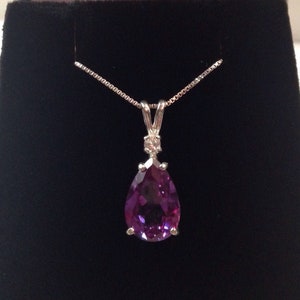 BEAUTIFUL 7ct Alexandrite & White Sapphire Sterling Silver Pear Pendant Necklace Jewelry Gift Color Change June Birthday
