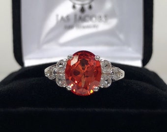 Orange Sapphire 6-Prong Silver Ring