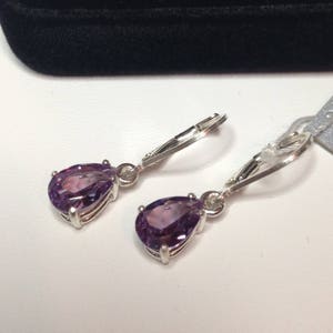 BEAUTIFUL 5ctw Alexandrite Sterling Silver Leverback Dangle Earrings Pear Color Change Alexandrite Trending Jewelry Gift    June