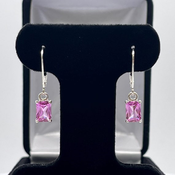 2ctw Emerald Cut Pink Sapphire Drop Dangle Earrings Jewelry Gift