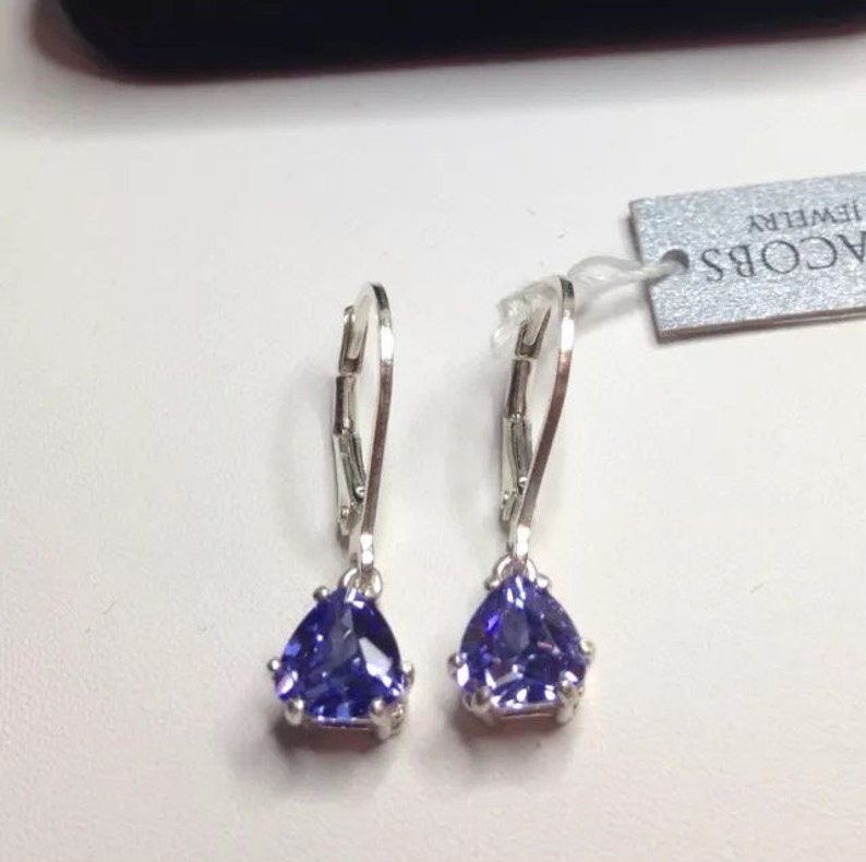 Beautiful 3ctw Trillion Cut Tanzanite & Sterling Silver Earrings Trillion Cut Tanzanite Leverback Fine Jewelry Trends Tanzanite Earrings image 2