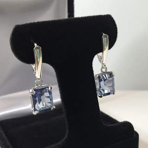 GORGEOUS 8ct Iolite Quartz Earrings Shield Leverbacks Blue Trending Jewelry Gift Wife Mom Fiancé Daughter Friend Bridal Baby Blue Iolite image 4