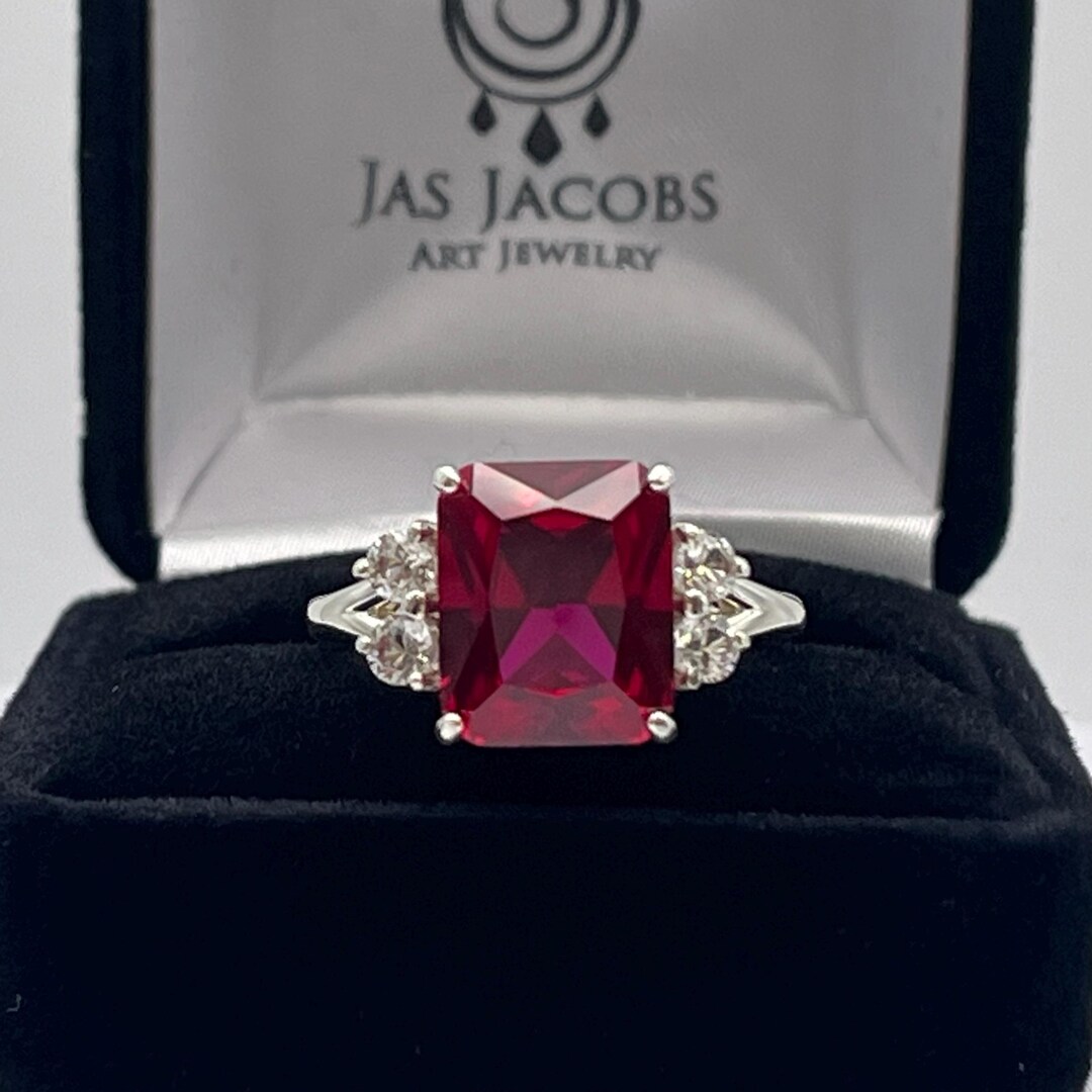 6ct Emerald Cut Ruby Ring With Diamond Accents Custom Sizing - Etsy