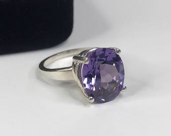 BEAUTIFUL 6ct Alexandrite Ring Solitaire Sterling Sliver Size 5 6 7 8 9 Trending Jewelry Gift June Birthstone Mom Wife Holiday