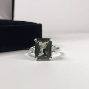 BEAUTIFUL 4ct Emerald Cut Green Amethyst & White Sapphire Sterling Silver Ring Prasiolite Sz 5 6 7 8 9 10 Trending Jewelry Gift