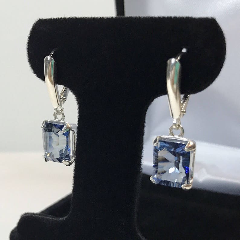 GORGEOUS 8ct Iolite Quartz Earrings Shield Leverbacks Blue Trending Jewelry Gift Wife Mom Fiancé Daughter Friend Bridal Baby Blue Iolite image 2