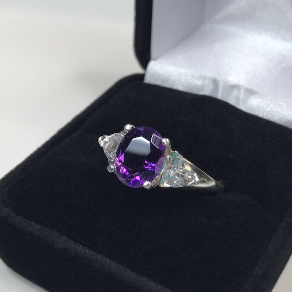 BEAUTIFUL 4ctw Royal Purple Amethyst & White Sapphire Sterling Silver Ring Size 6 7 8 9 10 11 Amethyst Gift Jewelry Trends February Birthst