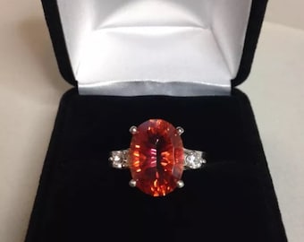 BEAUTIFUL 7ct Orange Fire Quartz Ring White Sapphire Size 4 5 6 7 8 9 10 11 Sterling Silver Wife Mom Sister Holiday Gift Jewelry Trending